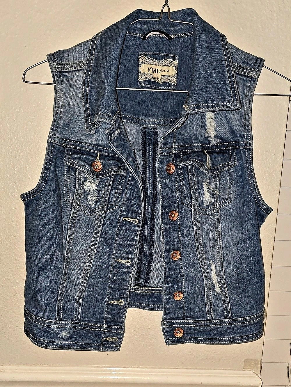 YMI Jeans denim vest Distressed in Blue Size Medium